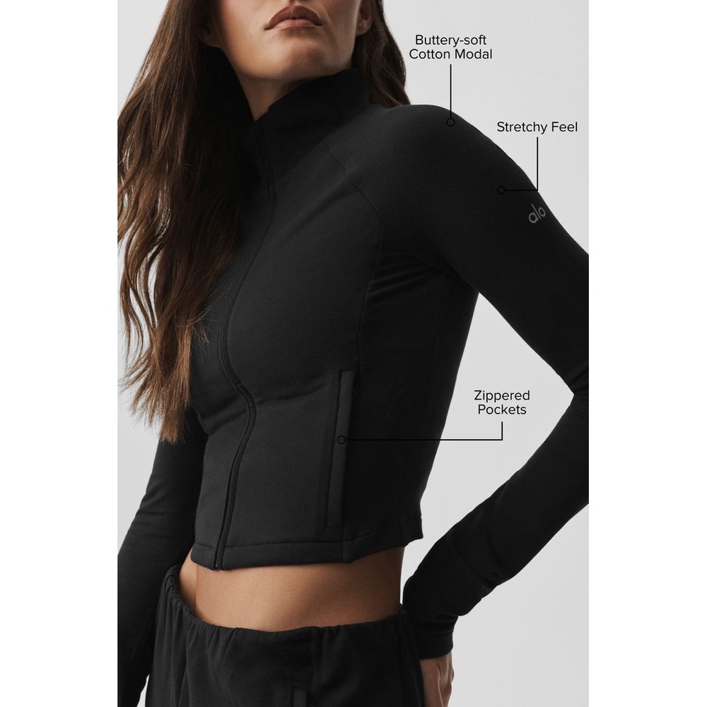 Alo Yoga Sway On The Go Jacket Black Cropped Full Zip size XXS NWT $138